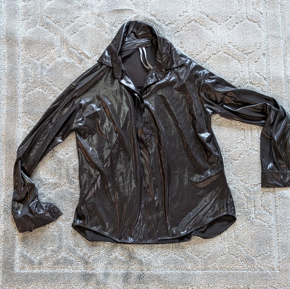 Anthropologie Shimmering Black Button Up
